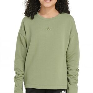 Adidas Pullover ALL SZN Fleece Loose Sweatshirt Crewneck Olive Green Girls Large